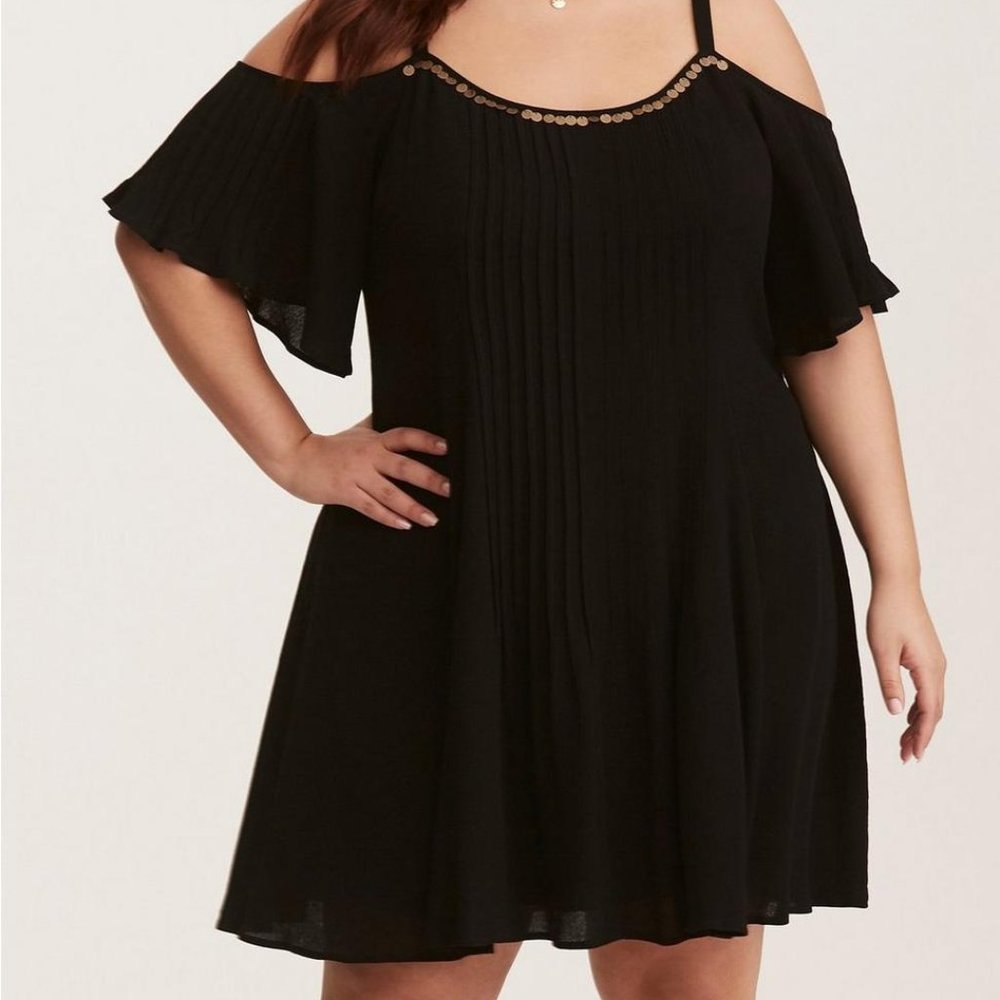 Mini Gauze Cold Shoulder Trapeze Dress